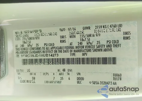 2017 Ford Escape Titanium from USA, damaged, VIN 1FMCU9JD1HUB14273